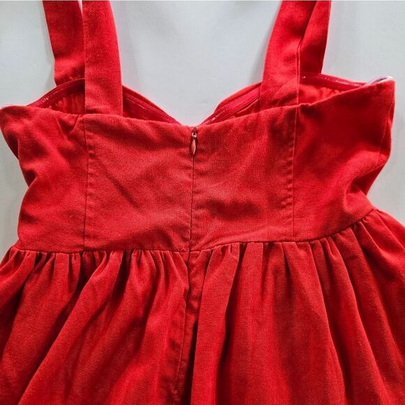 Lulu's Tier-ly Delightful Linen Blend Red Tie-Strap Tiered Bustier Mini Dress S - Picture 9 of 12